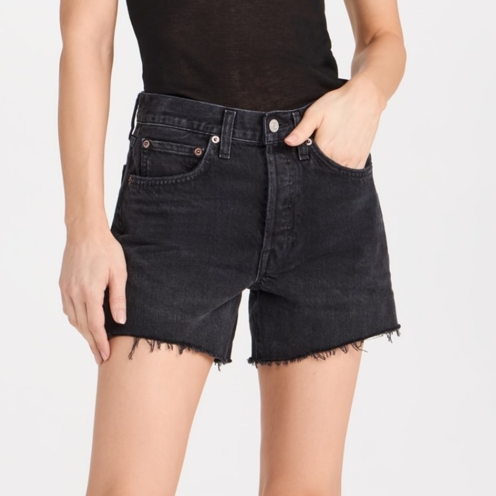 Agolde Black Jean Shorts Distressed Frayed Hem
